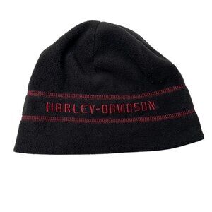 Harley-Davidson Black & Red Fleece Beanie Hat Retro Y2k